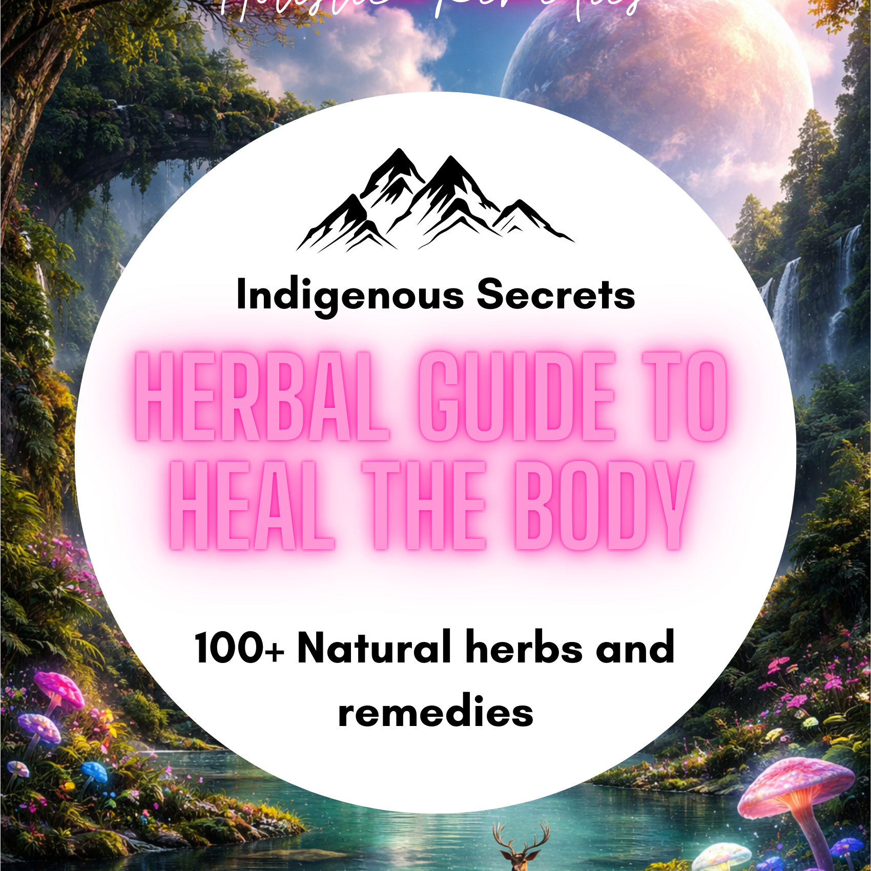 Cover of 'Indigenous Secrets Herbal Guide to Heal the Body' with a mystical landscape and 'Azure Rems' branding.
